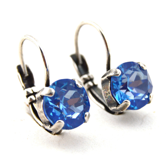 Antique Silver | Blue Muse Lux | 8.5mm Crystal Earrings