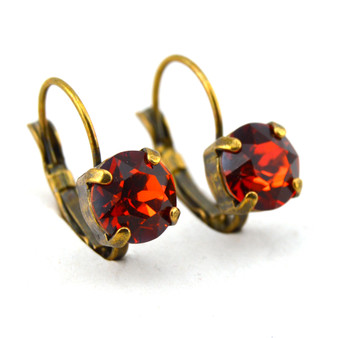 Antique Brass | Persian Red | 8.5mm Crystal Earrings