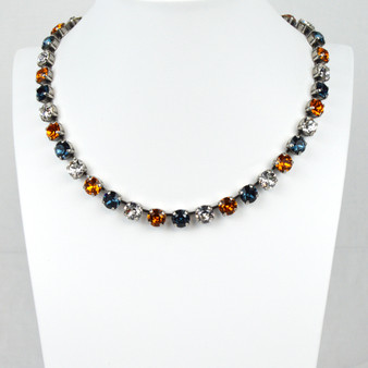 Antique Silver | Auburn Blues | 8.5mm Crystal Necklace