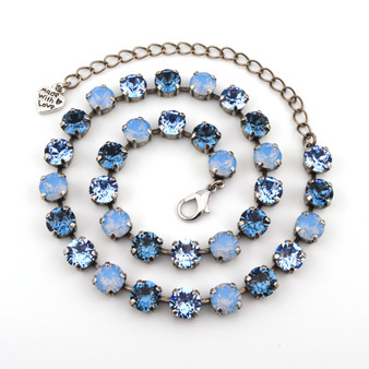 Denim Opal 8mm Austrian Crystal Jewelry Necklace in Antique Silver