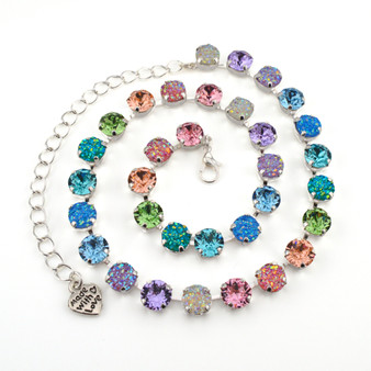Pastel Rainbow Druzy 8mm Austrian Crystal Jewelry Necklace in Shiny Silver