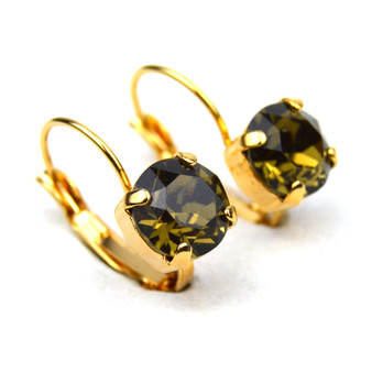 Gold | Drop Lever-back | Smoky Quartz | 8.5mm Crystal Earrings