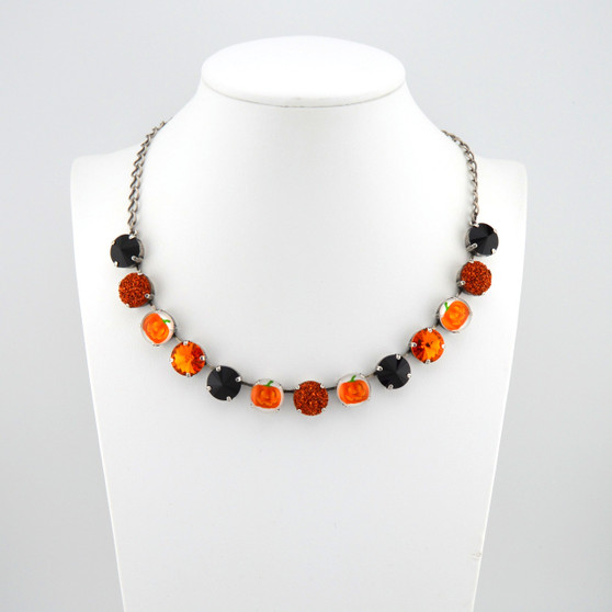 Antique Silver | Great Pumpkin | Half Length | 12mm Crystal Necklace