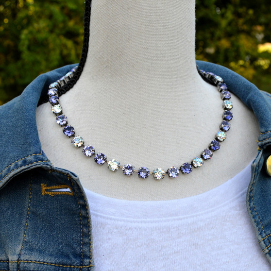 Antique Silver - Perfectly Purple - 8.5mm Crystal Jewelry Necklace