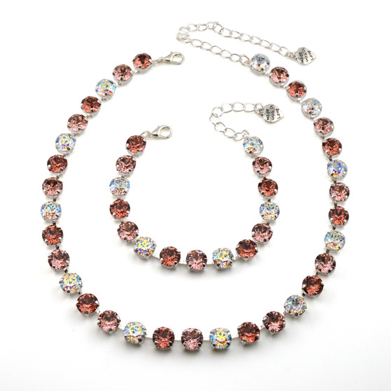 Shiny Silver | Blush Rose | 8.5mm Crystal Necklace & Bracelet
