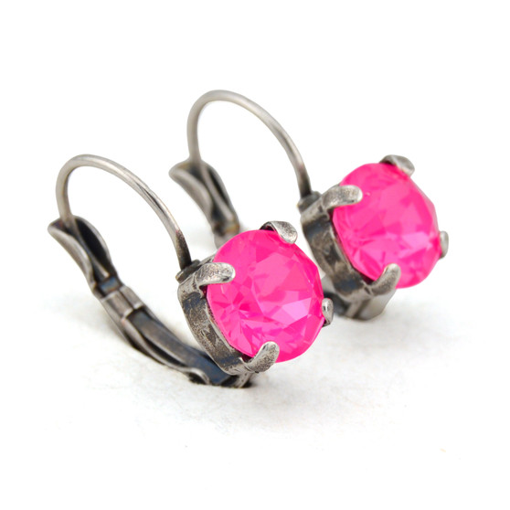 Antique Silver | Electric Pink Ignite | 8.5mm Drop Earrings