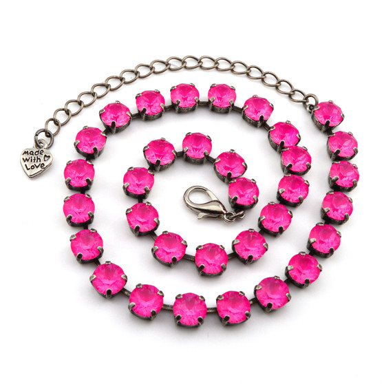 Antique Silver | Electric Pink Ignite | 8.5mm Crystal Necklace