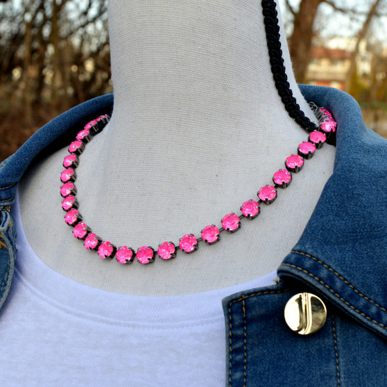 Antique Silver | Electric Pink Ignite | 8.5mm Crystal Necklace