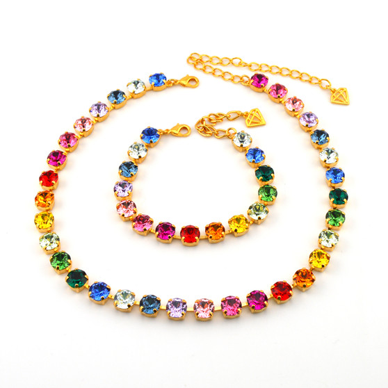 Gold | Colorful Rainbow | 8.5mm Crystal Necklace & Bracelet