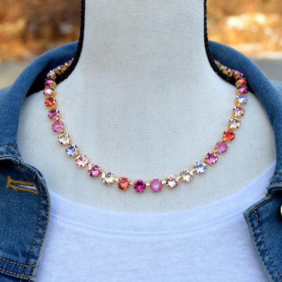 Cherry Blossom 8mm Crystal Jewelry Necklace in Gold