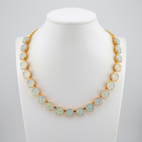 Iridescent Druzy 12mm 3/4 Length Crystal Cupchain Necklace in Gold