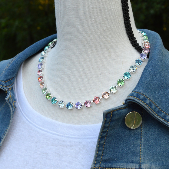 Shiny Silver | Pastel Rainbow | 8.5mm Crystal Necklace