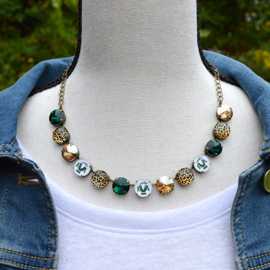 Antique Brass | 1/2 Length | Belle Vernon Leopards | 12mm Crystal Jewelry