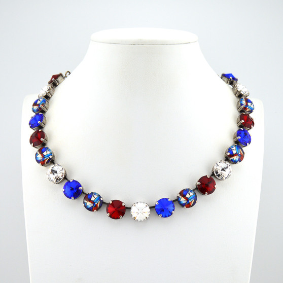 Antique Silver | Liberty Blue | 12mm 3/4 Length Crystal Necklace