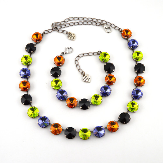Antique Silver | 3/4 Length | Witches Brew 12mm Crystal Necklace and Bracelet