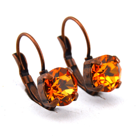 Antique Copper | Dark Orange | 8.5mm Crystal Drop Earrings