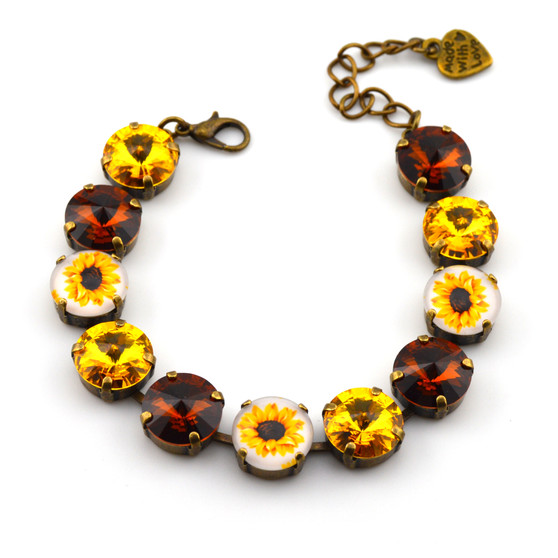 Antique Brass | Sunflower Sparkle | 12mm Crystal Jewelry Bracelet