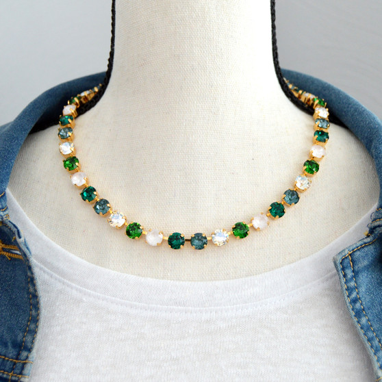 Gold | Lucky Green | 8.5mm Crystal Necklace