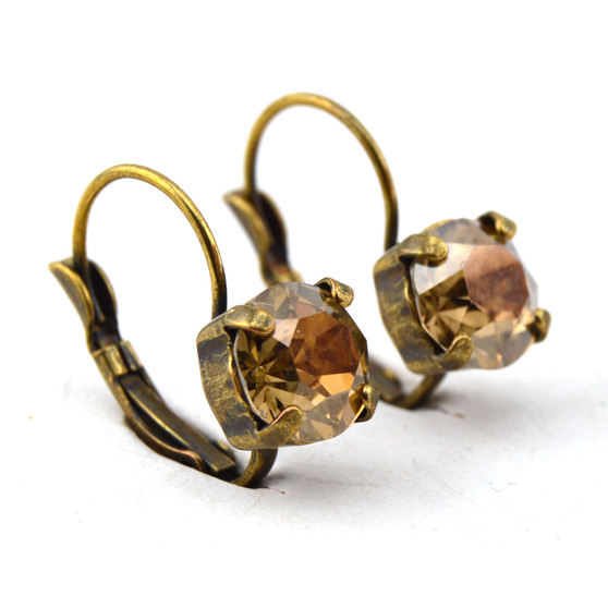 Antique Brass | Bronze | 8.5mm Crystal Earrings