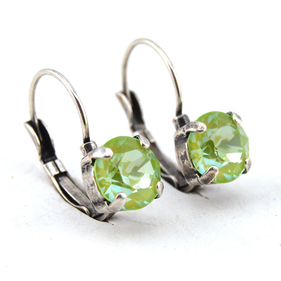 Antique Silver | Paradise Green Lux | 8.5mm Crystal Earrings