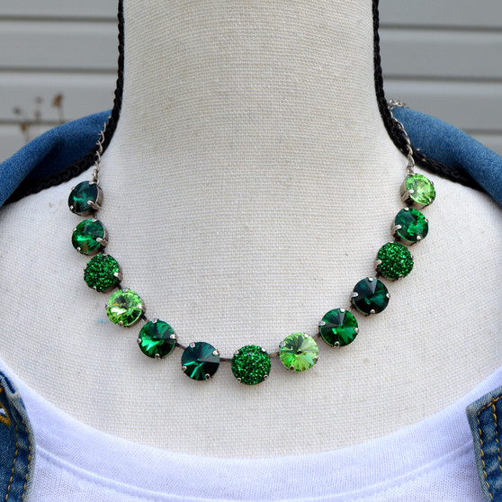 Antique Silver | Green Glow | Half Length | 12mm Necklace