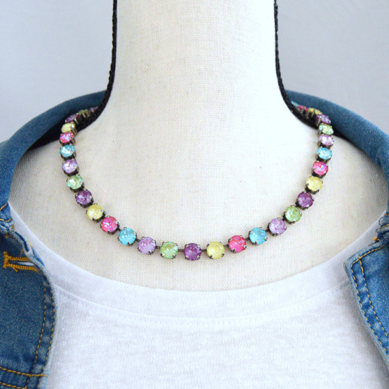 Antique Silver | Confetti | 8.5mm Crystal Necklace