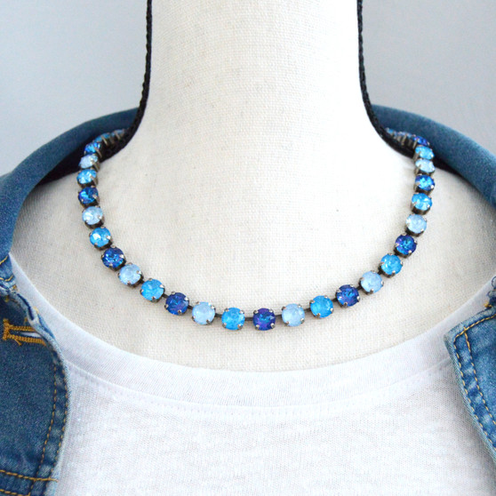 Antique Silver | Blue Spark | 8.5mm Crystal Necklace