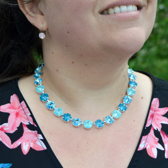 Shiny Silver | Blue Lagoon | 12mm Crystal Necklace | 3/4 Length