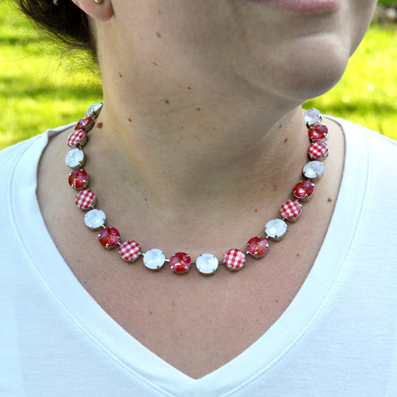Rhodium | Cherry Picnic | 12mm 3/4 Length Crystal Necklace
