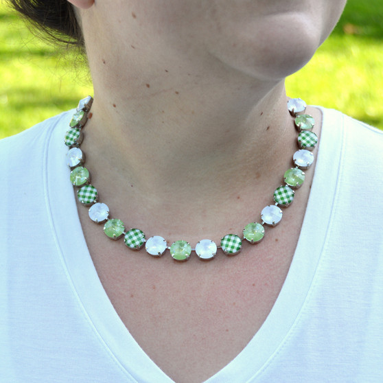 Rhodium | Apple Picnic | 12mm 3/4 Length Crystal Necklace