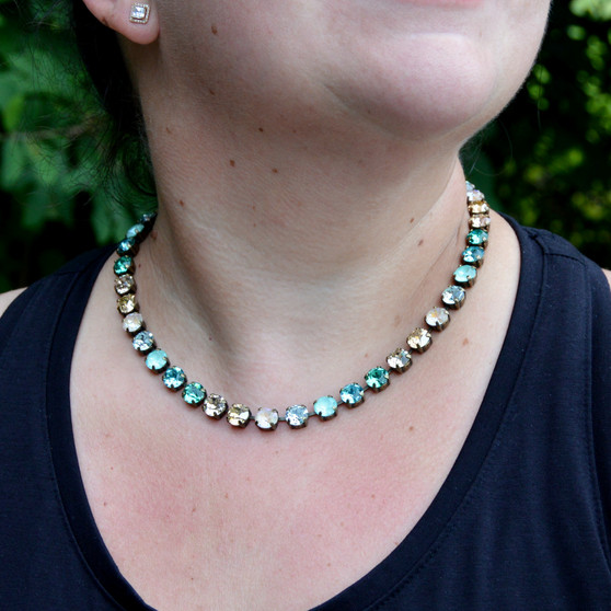 Antique Brass | Seafoam Shimmer | 8.5mm Crystal Necklace