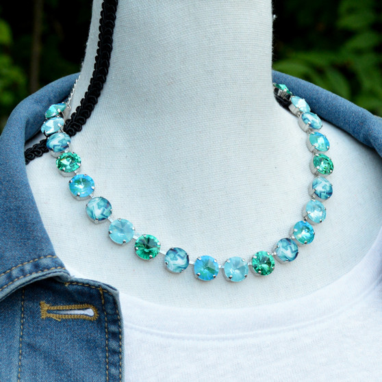 Rhodium | Teal Appeal | 3/4 Length | 12mm Crystal Necklace