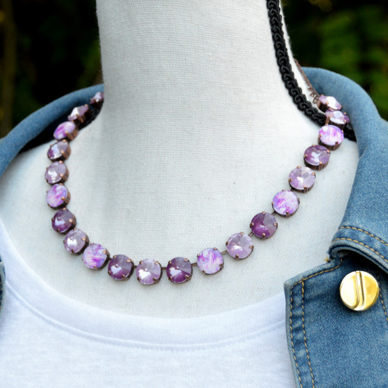Antique Copper | Marbled Orchid | 3/4 Length | 12mm Crystal Necklace