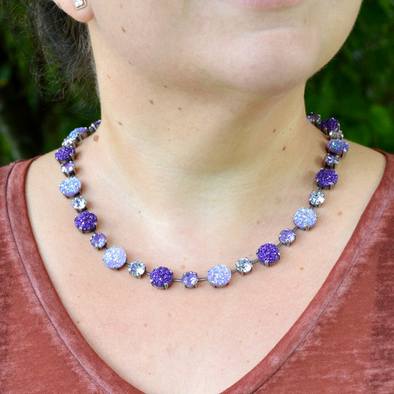 Antique Silver | Violet Vixen | 8mm/12mm Alternating Crystal Necklace