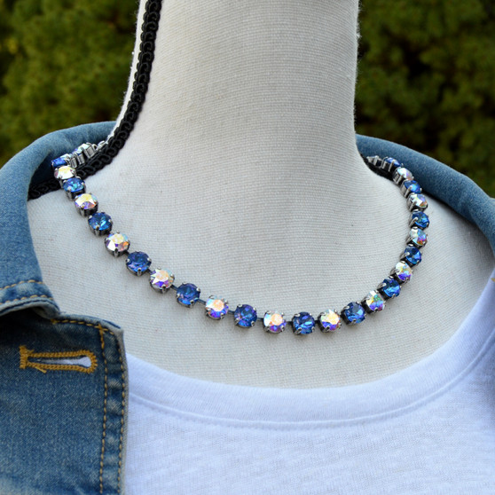 Antique Silver | Velvet Blue | 8.5mm Crystal Jewelry