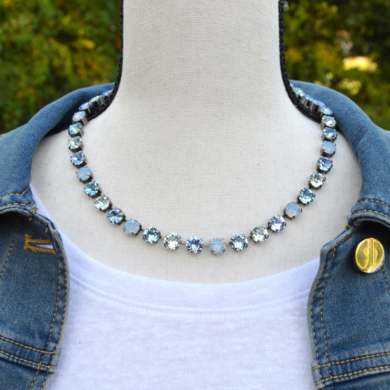 Antique Silver | Baby Blues | 8.5mm Crystal Jewelry Necklace