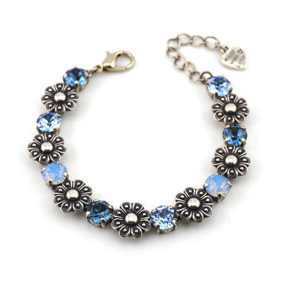 Denim Opal Daisy Bracelet in Antique Silver