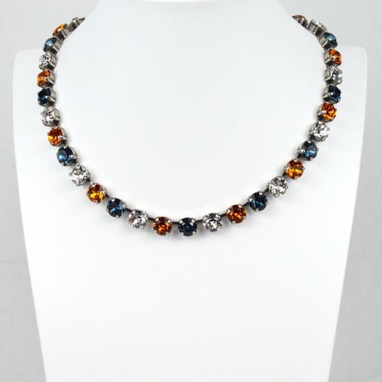 Antique Silver | Auburn Blues | 8.5mm Crystal Necklace