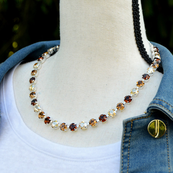 Shiny Silver | Brown Sugar | 8.5mm Crystal Necklace