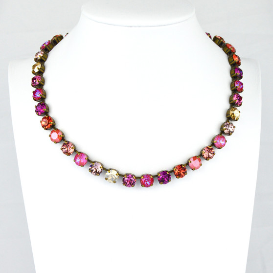 Antique Brass | Coral Glam | 8.5mm Crystal Necklace