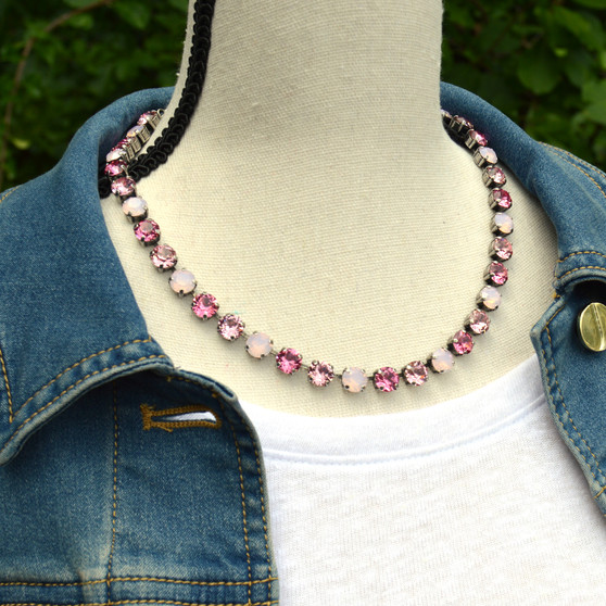 Antique Silver - Rose Petal - 8.5mm Crystal Jewelry Necklace