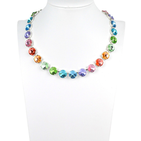 Pastel Rainbow 3/4 Length Necklace in Shiny Silver