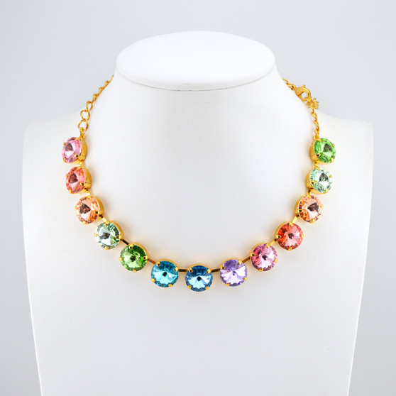 Gold | Pastel Rainbow | Half Length | 12mm Crystal Necklace