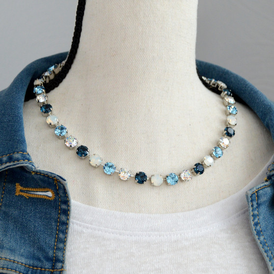 Rhodium | Celestial Blue | 8.5mm Crystal Necklace