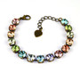 Pastel Rainbow 8mm Crystal Jewelry Bracelet in Antique Brass