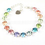 Pastel Rainbow 8mm Crystal Jewelry Bracelet in Shiny Silver