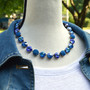 Antique Silver | Blue Crush | 12mm Crystal Necklace 3/4 Length