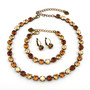Antique Brass | Autumn Browns| 8.5mm Crystal Jewelry Necklace & Bracelet Set