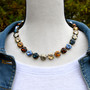 Antique Brass | Autumn Blues | 3/4 Length | 12mm Crystal Necklace Antique Brass | Autumn Blues | 3/4 Length | 12mm Crystal Necklace