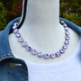 Antique Silver | Periwinkle | 3/4 Length | 12mm Crystal Necklace Antique Silver | Periwinkle | 3/4 Length | 12mm Crystal Necklace